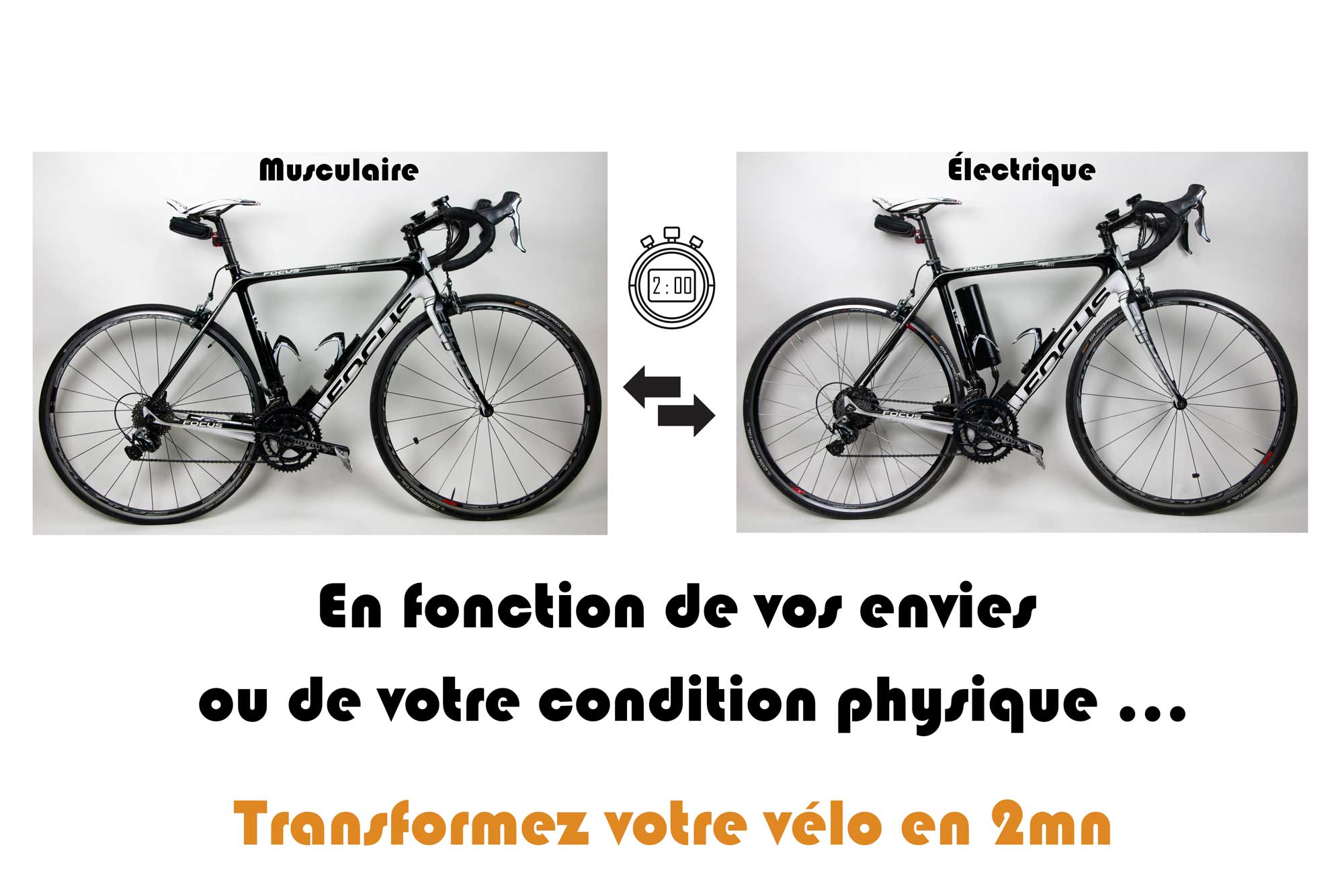 Velo Focus transformé en vélo electrique avec batterie dans le porte bidon